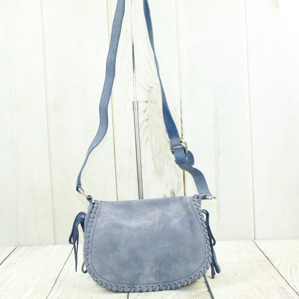 Cole Haan Blue Suede Flap Crossbody Purse Shoulder - Picture 2 of 11